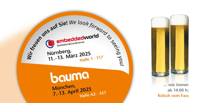 Bierdeckel mit Messedaten embedded und bauma, Kölschgläser